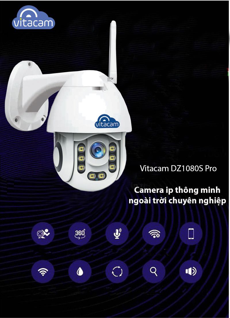 Camera ngoài trời vitacam dz1080s pro xoay 355 độ, đàm thoại 2 chiều