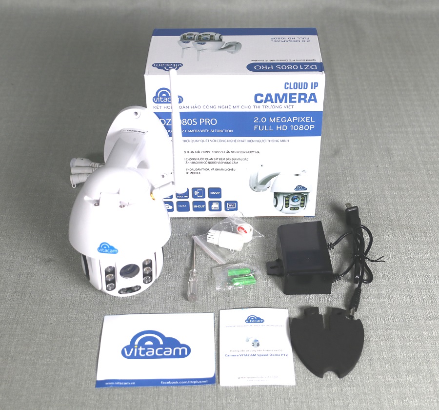 Camera ngoài trời vitacam dz1080s pro xoay 355 độ, đàm thoại 2 chiều